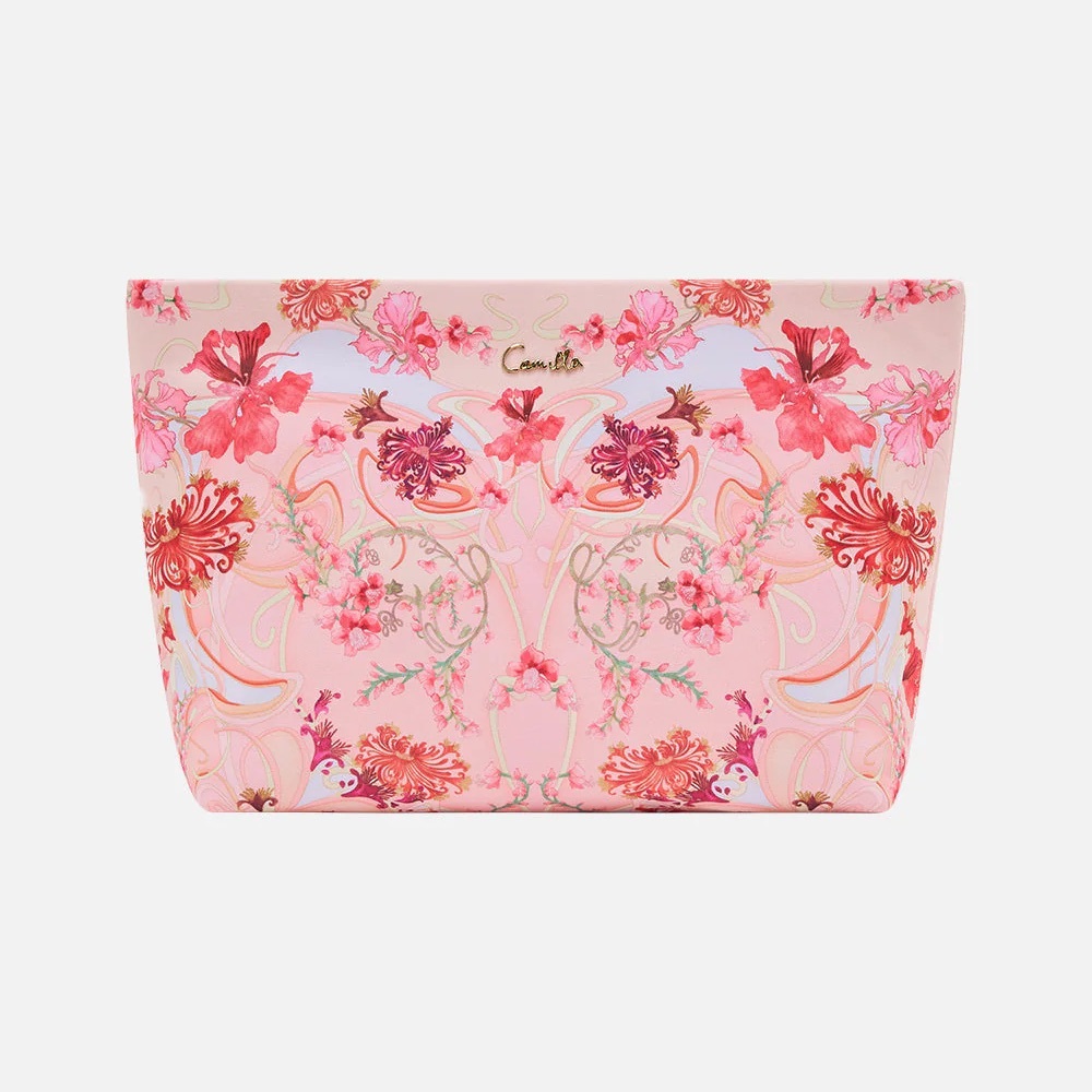 CAMILLA โBlossoms and Brushstrokes pink floral large makeup toiletry travel case
